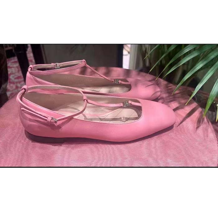 G*u*i women gg ballet flat double g pink leather sole flat 1 cm heel