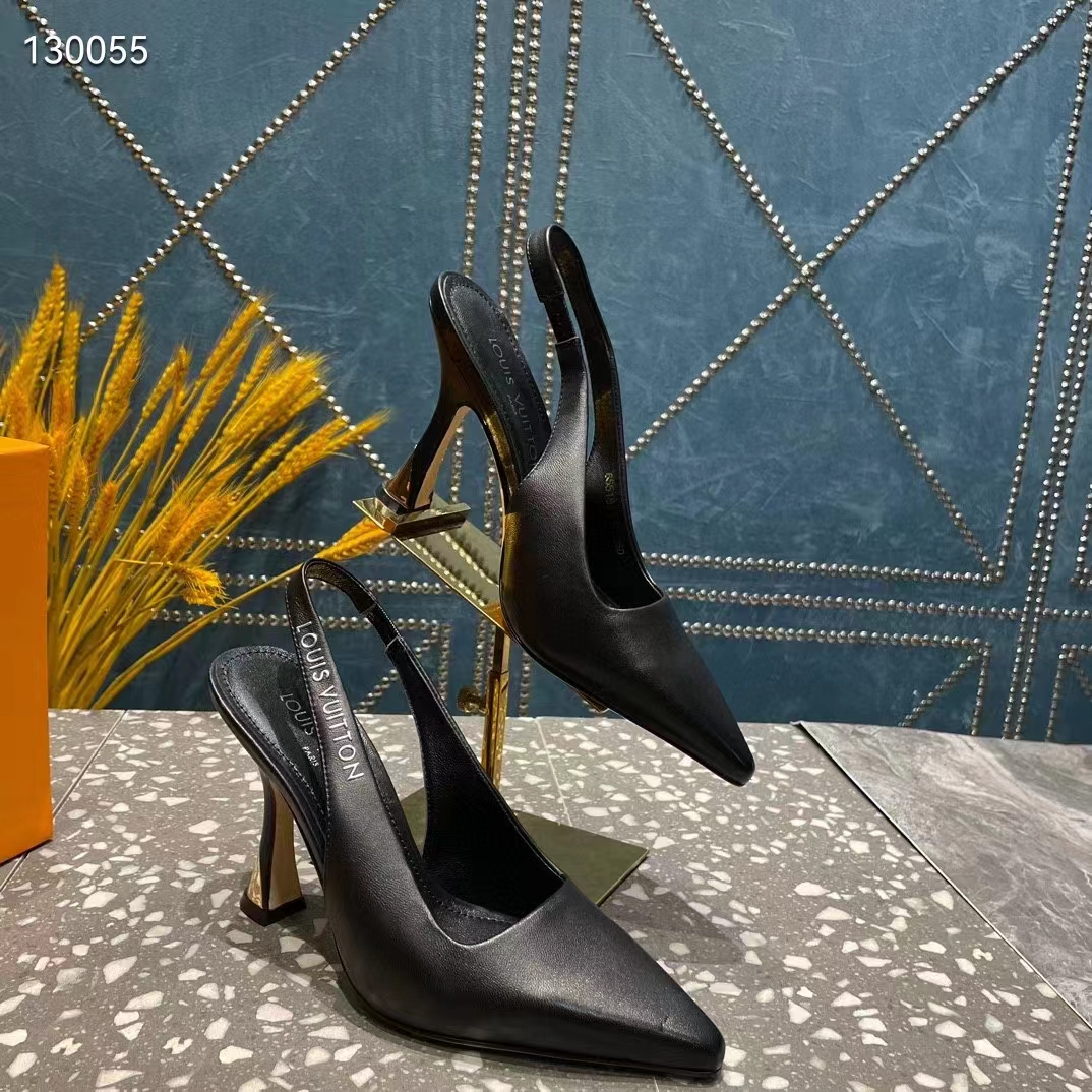 Louis Vuitton LV Women Sparkle Slingback Pump Black Calf Leather Elasticized 9.5 Cm Heel