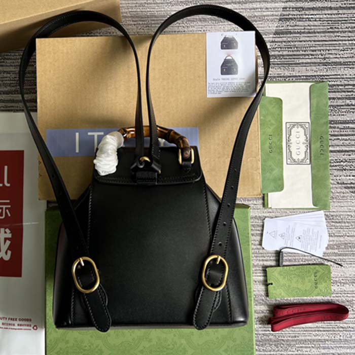 G*u*i unisex gg bamboo small backpack black leather bamboo handle