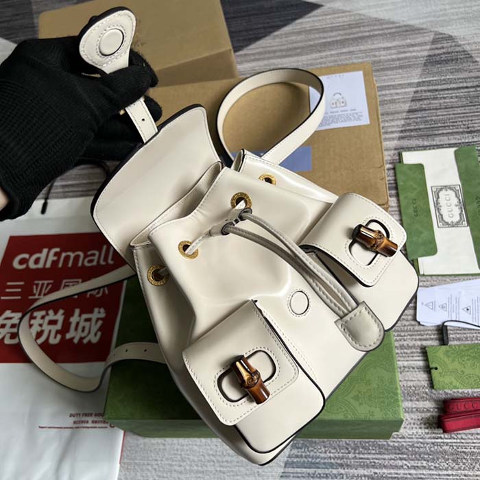 G*u*i unisex gg bamboo small backpack white leather bamboo handle