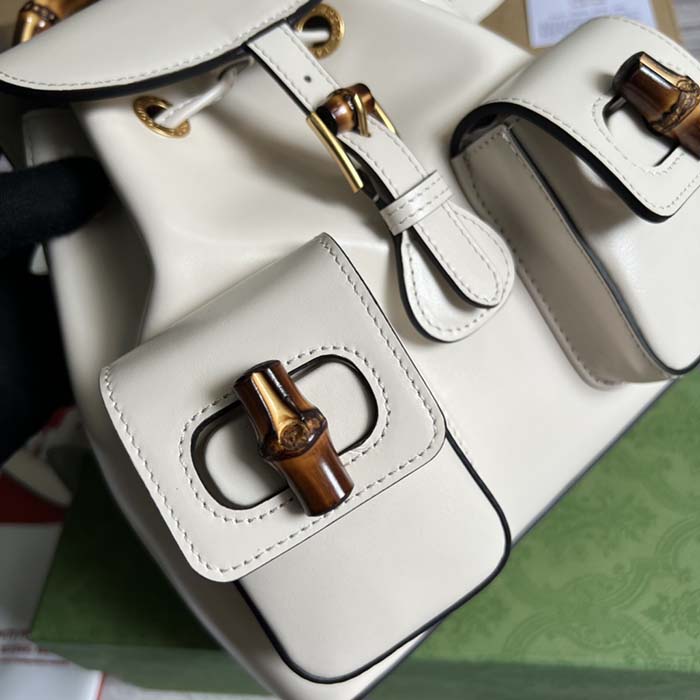 G*u*i unisex gg bamboo small backpack white leather bamboo handle