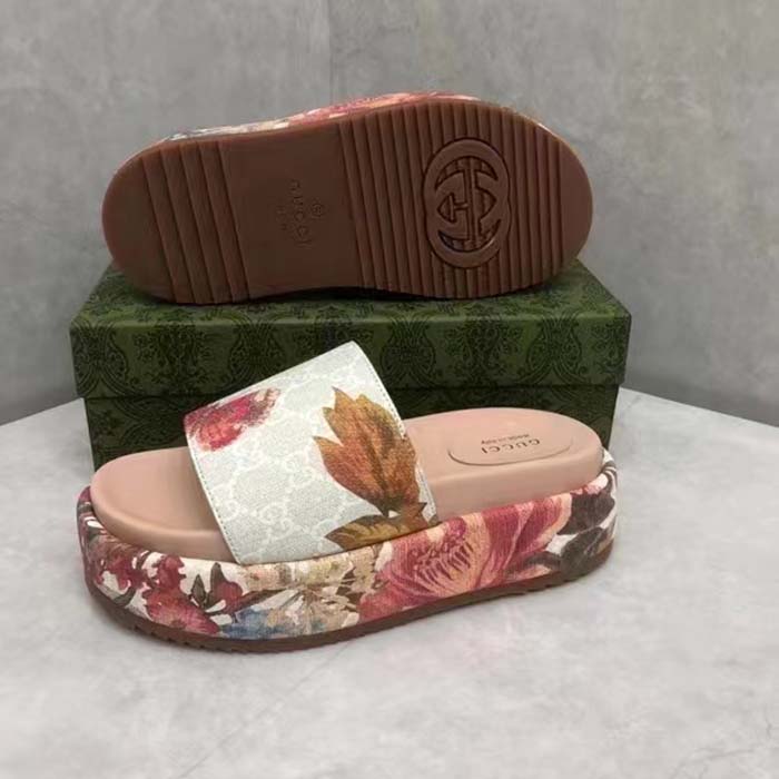 G*u*i unisex gg flora slide sandal multicolored supreme print canvas low heel