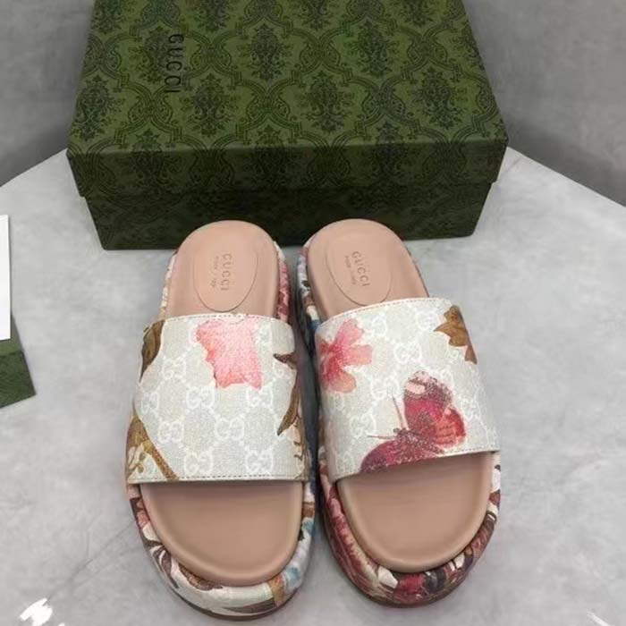 G*u*i unisex gg flora slide sandal multicolored supreme print canvas low heel