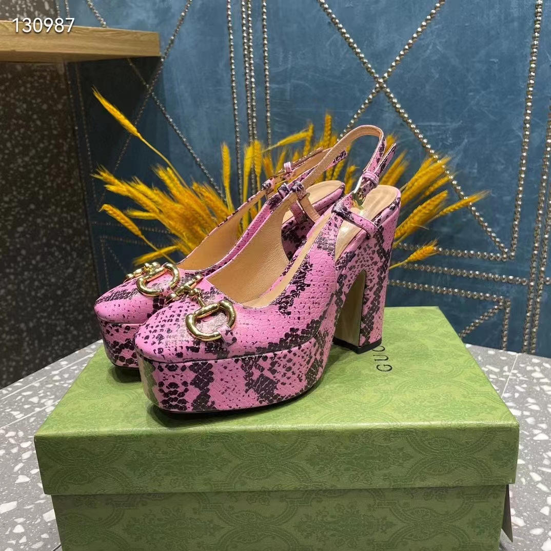G*u*i women gg python print high heel pump horsebit leather sole 12 cm heel