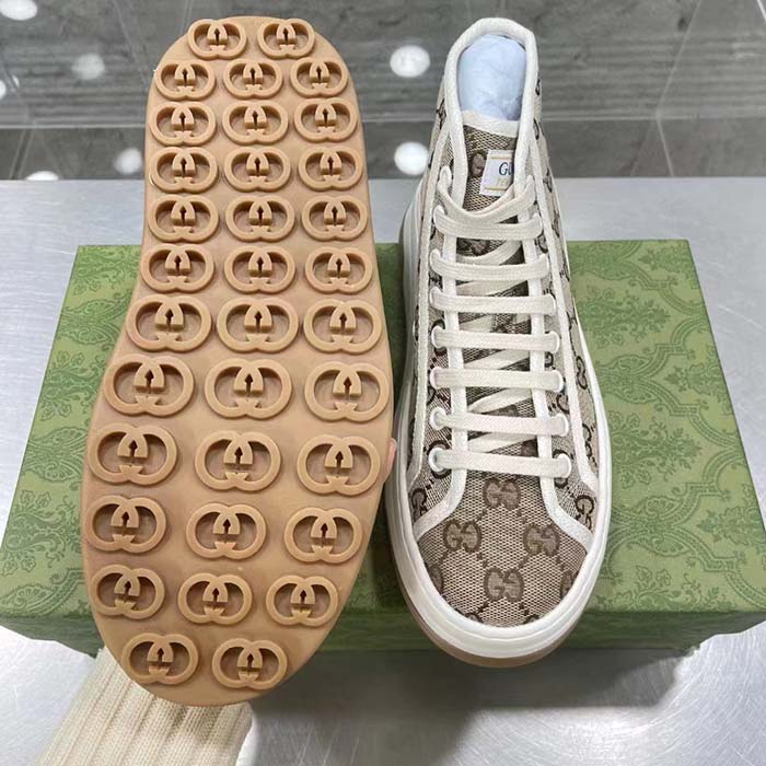 G*u*i unisex gg high top sneaker beige ebony original gg canvas flat interlocking g