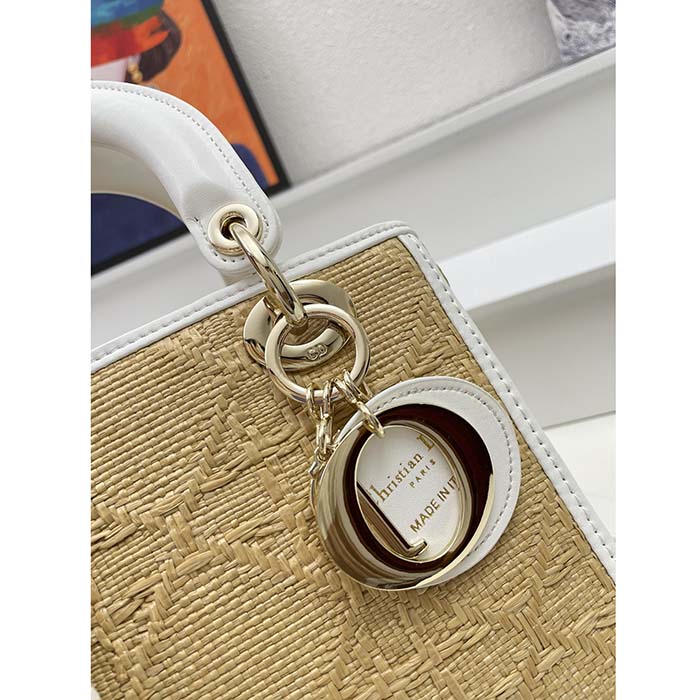 Dior Women CD Small Lady D-Lite Bag Natural Macrocannage Raffia