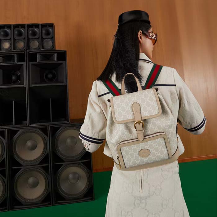 G*u*i unisex backpack interlocking g beige white gg supreme canvas