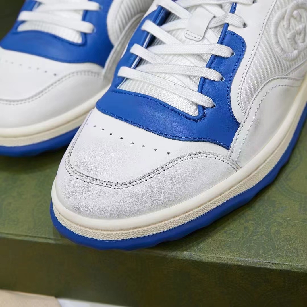 G*u*i unisex gg mac80 sneaker off white blue leather round toe rubber flat