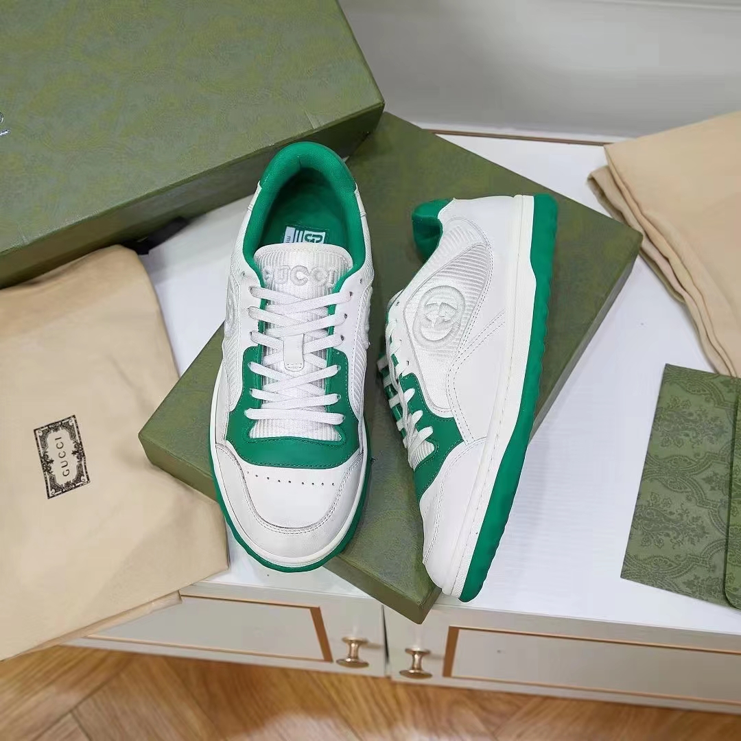 G*u*i unisex gg mac80 sneaker off white green leather round toe rubber flat