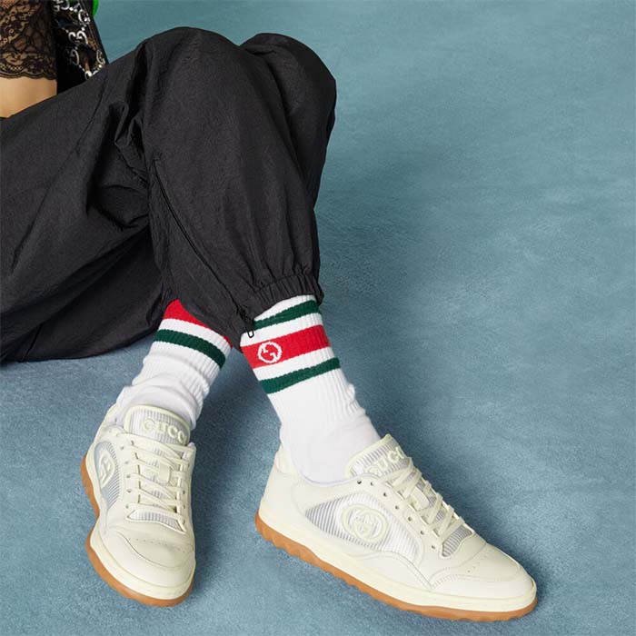 G*u*i unisex gg mac80 sneaker off white leather round toe rubber flat