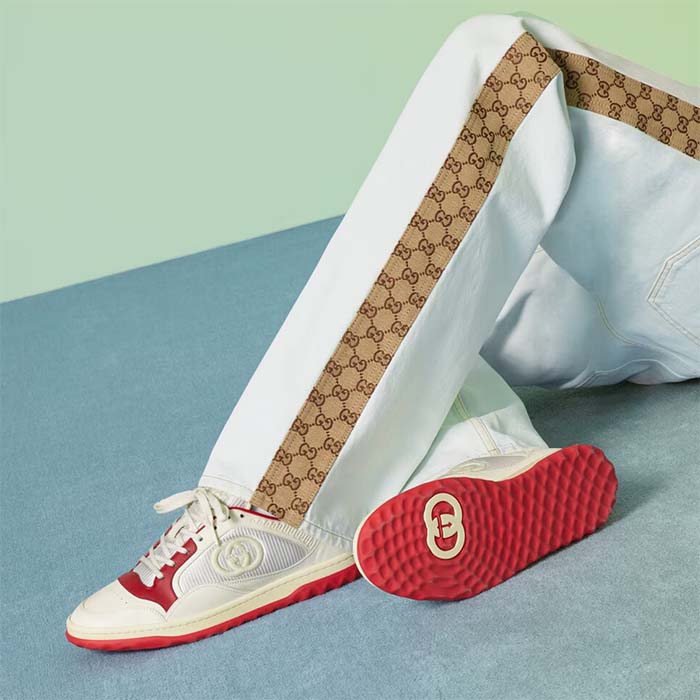 G*u*i unisex gg mac80 sneaker off white red leather round toe rubber flat