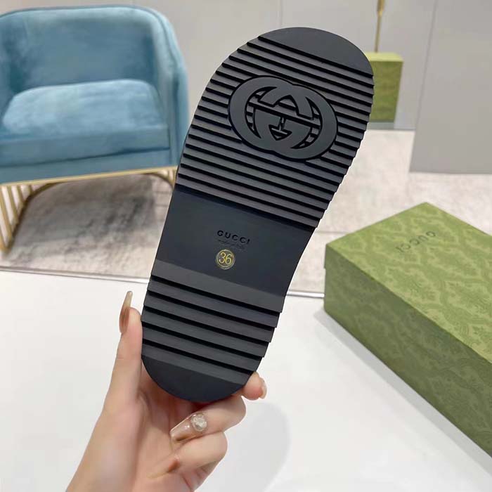 G*u*i unisex gg slide sandal black white leather script rubber flat