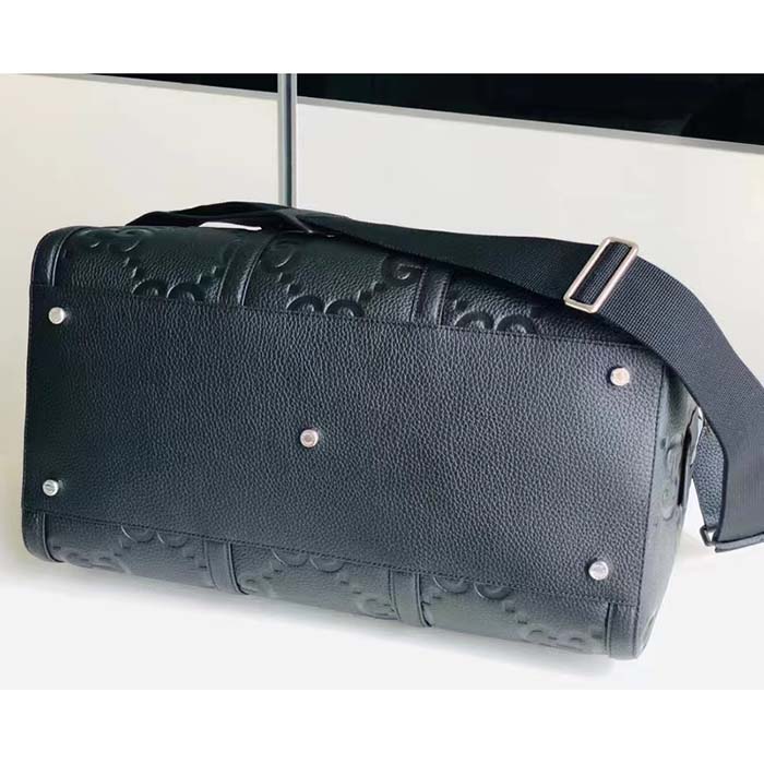 G*u*i gg unisex jumbo gg small duffle bag black leather zip closure