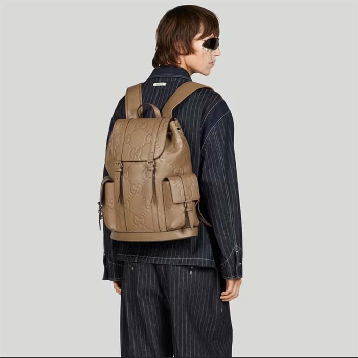 G*u*i unisex jumbo gg backpack taupe leather cotton linen