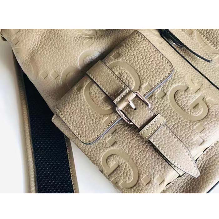 G*u*i unisex jumbo gg small backpack taupe leather cotton linen lining