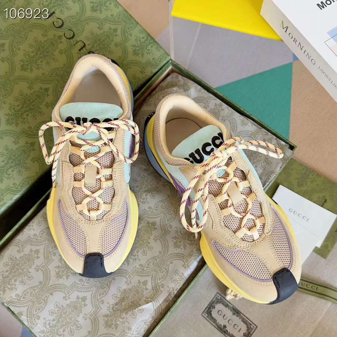 G*u*i unisex run sneaker yellow suede interlocking g bi-color rubbe low heel