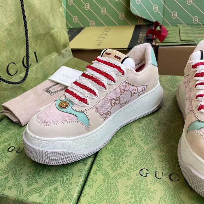 G*u*i unisex screener sneaker pink gg canvas bi-color chunky laces