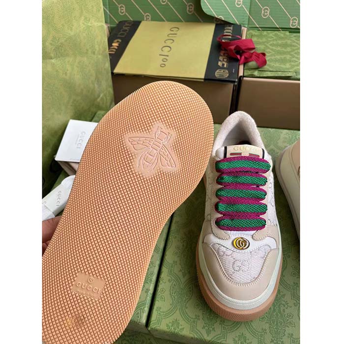 G*u*i unisex screener sneaker white gg lamé canvas bi-color chunky laces