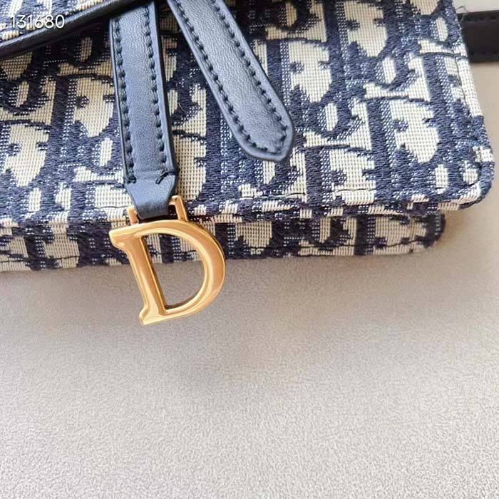 Dior Unisex CD Saddle Belt Pouch Blue Oblique Jacquard Front ‘D’ Stirrup