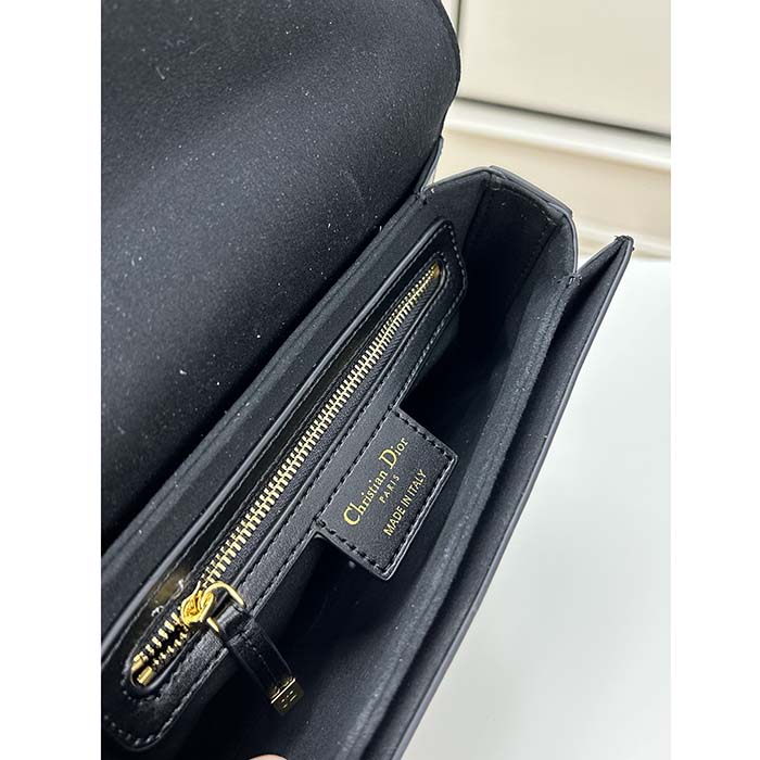 Dior Women CD Signature Bag Strap Black CD-Embossed Box Calfskin