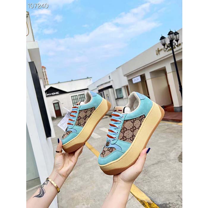 G*u*i unisex gg screener sneaker camel ebony gg canvas bi-color chunky laces