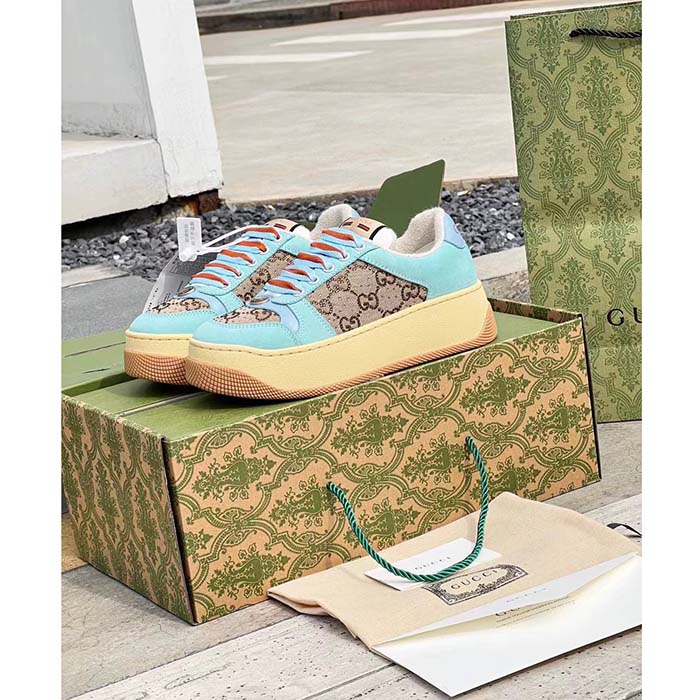 G*u*i unisex gg screener sneaker camel ebony gg canvas bi-color chunky laces
