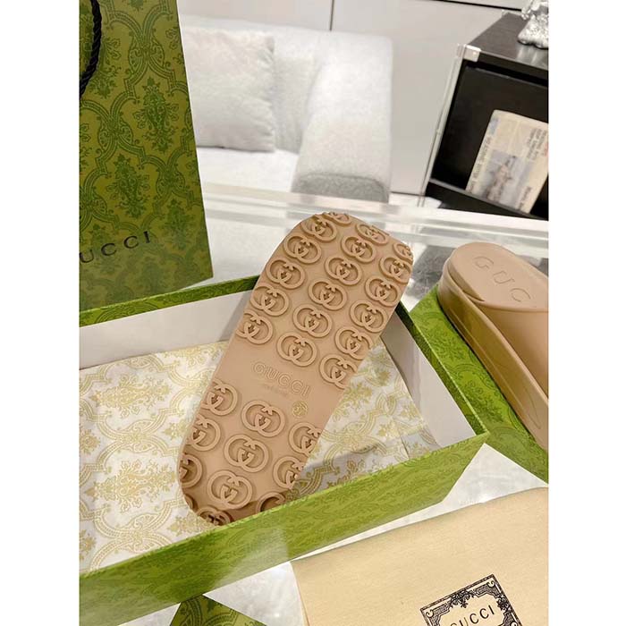 G*u*i unisex interlocking g slide sandal brown gg rubber low 4.3 cm heel