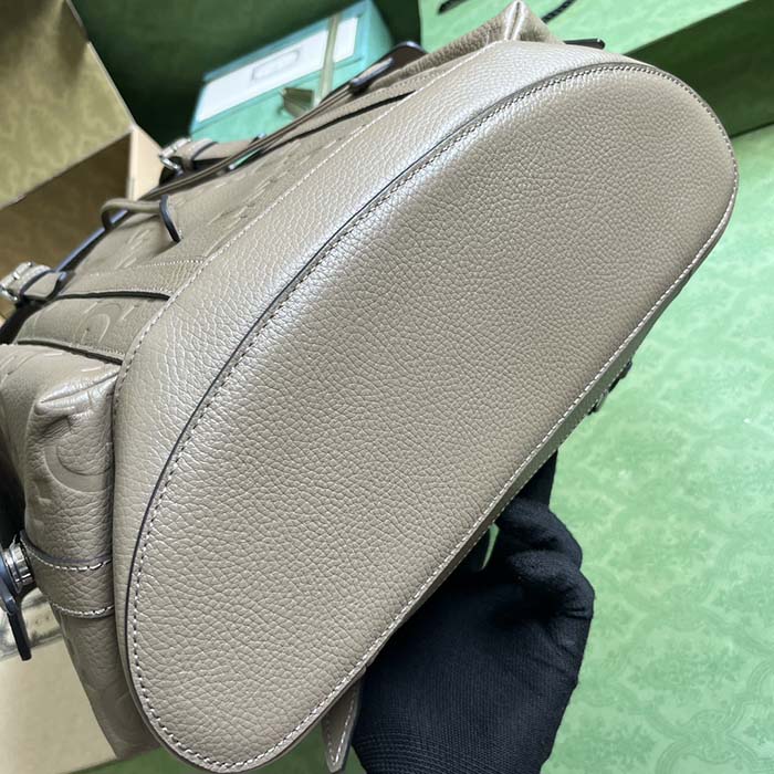 G*u*i unisex jumbo gg backpack dark green leather cotton linen top handle