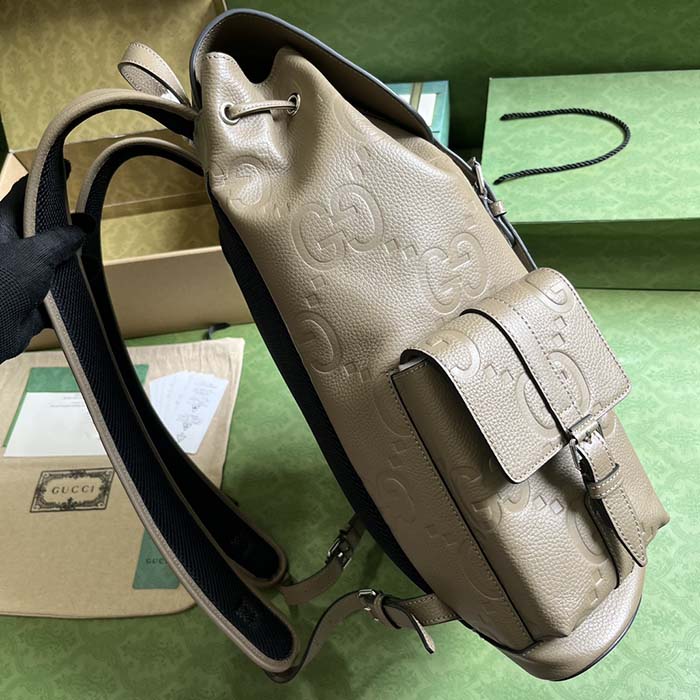 G*u*i unisex jumbo gg backpack dark green leather cotton linen top handle