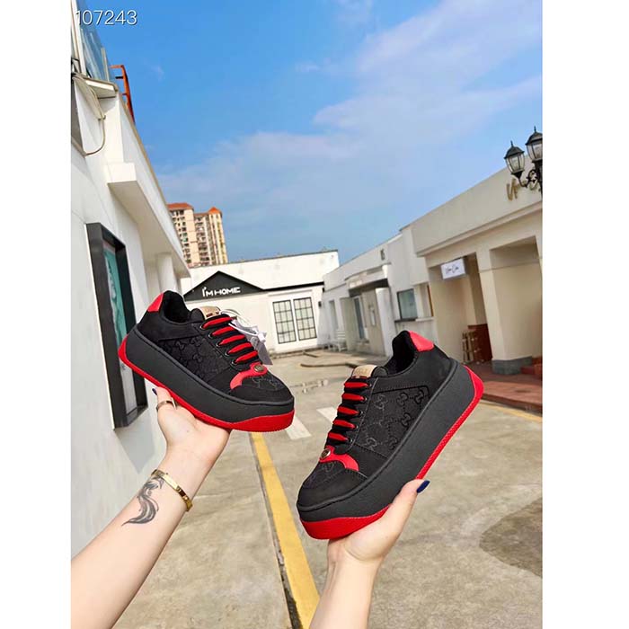 G*u*i unisex screener gg sneaker black original canvas suede red leather low heel