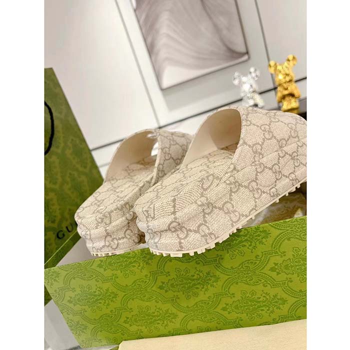 G*u*i unisex slide sandal interlocking g beige ebony gg rubber low heel