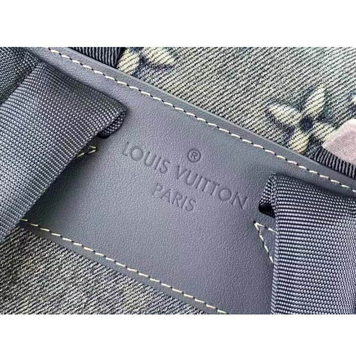 Louis Vuitton LV Unisex Montsouris Backpack Monogram Washed Denim Coated Canvas Cowhide Leather