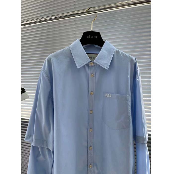 G*u*i women cotton poplin embroidery light blue piece dyed point collar detachable sleeves