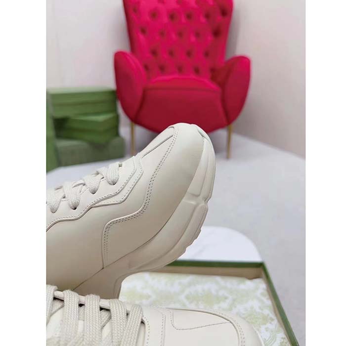 G*u*i unisex interlocking g rhyton sneakers ivory leather navy cut-out rubber sole