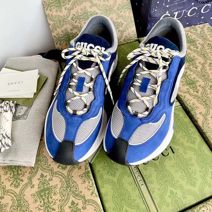 G*u*i unisex run sneaker blue black suede interlocking g bi-color rubbe low heel