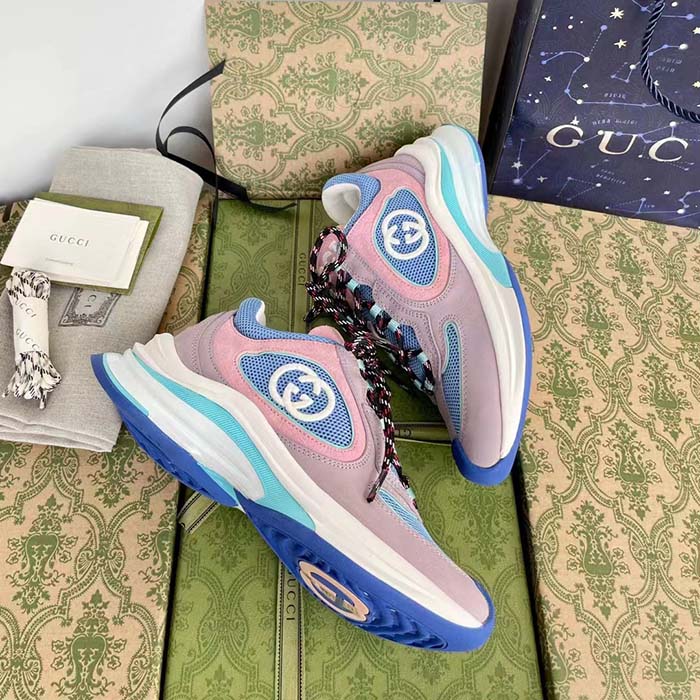 G*u*i unisex run sneaker lilac light pink suede interlocking g bi-color rubbe low heel