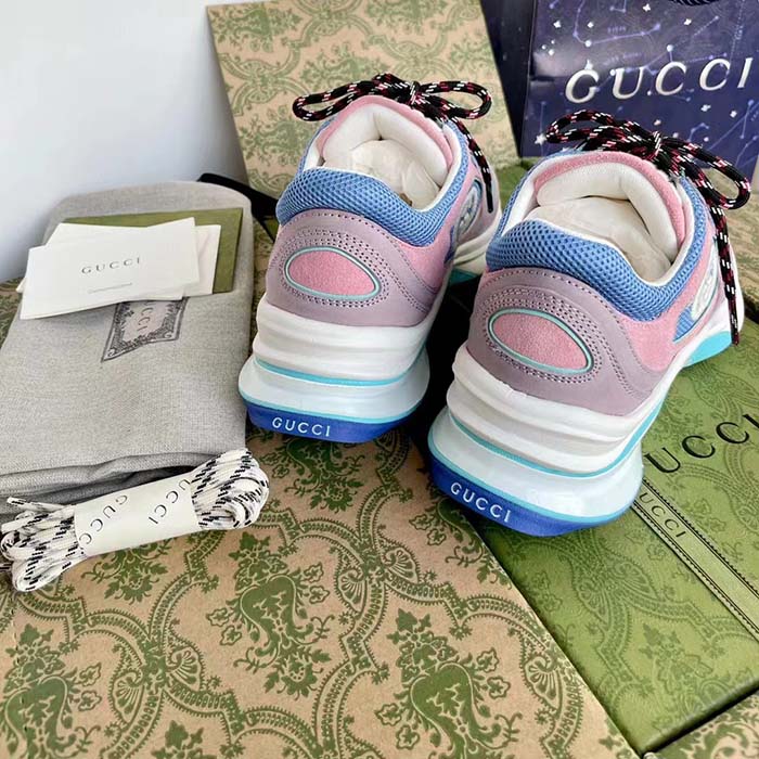 G*u*i unisex run sneaker lilac light pink suede interlocking g bi-color rubbe low heel