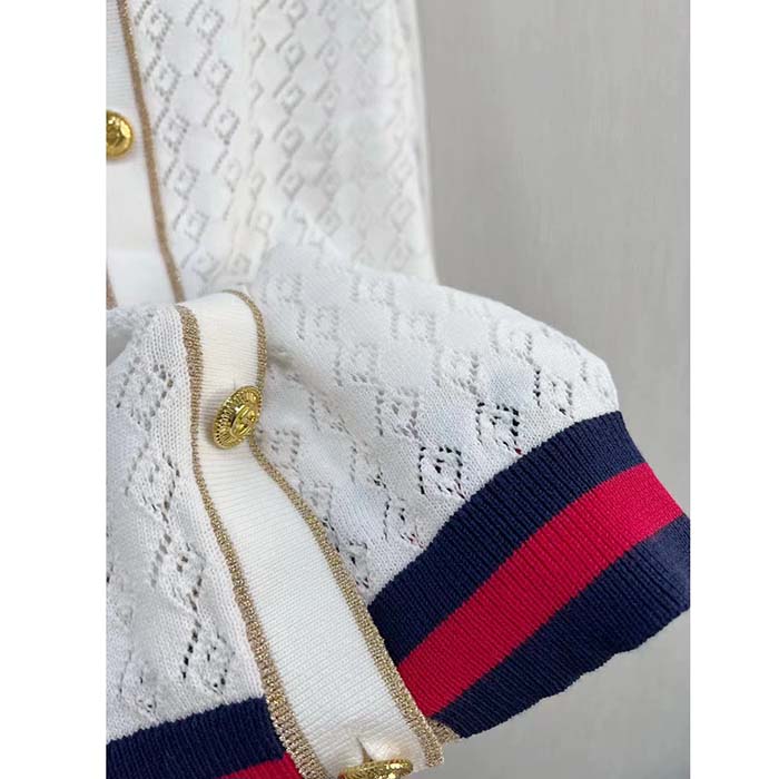 G*u*i men gg cotton cardigan web ivory g v-neck long sleeves button closure