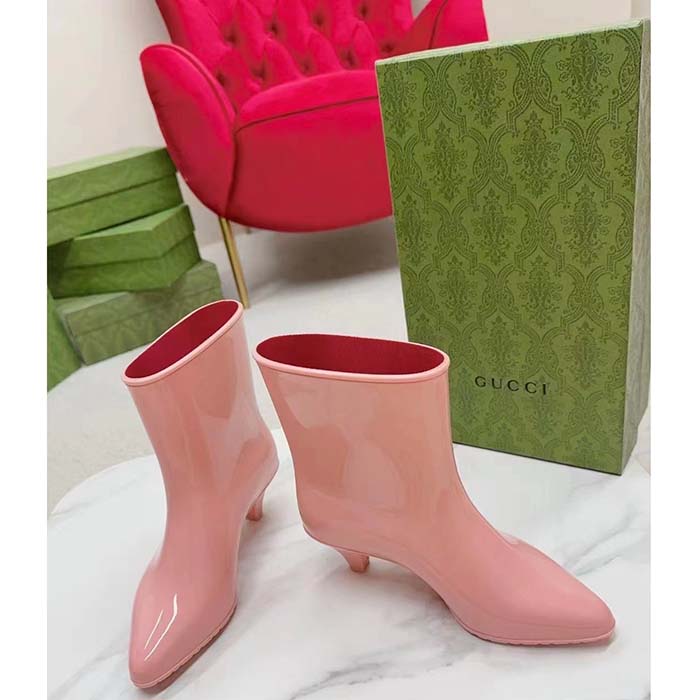 G*u*i women interlocking g ankle boot pink shiny rubber matte point toe low-heel
