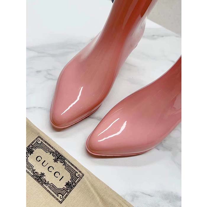 G*u*i women interlocking g ankle boot pink shiny rubber matte point toe low-heel
