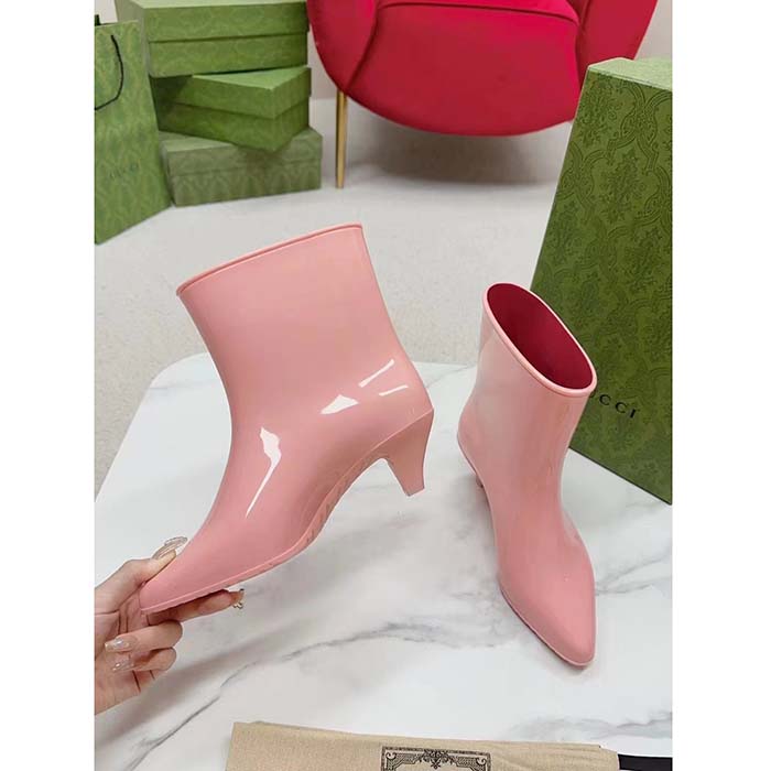 G*u*i women interlocking g ankle boot pink shiny rubber matte point toe low-heel