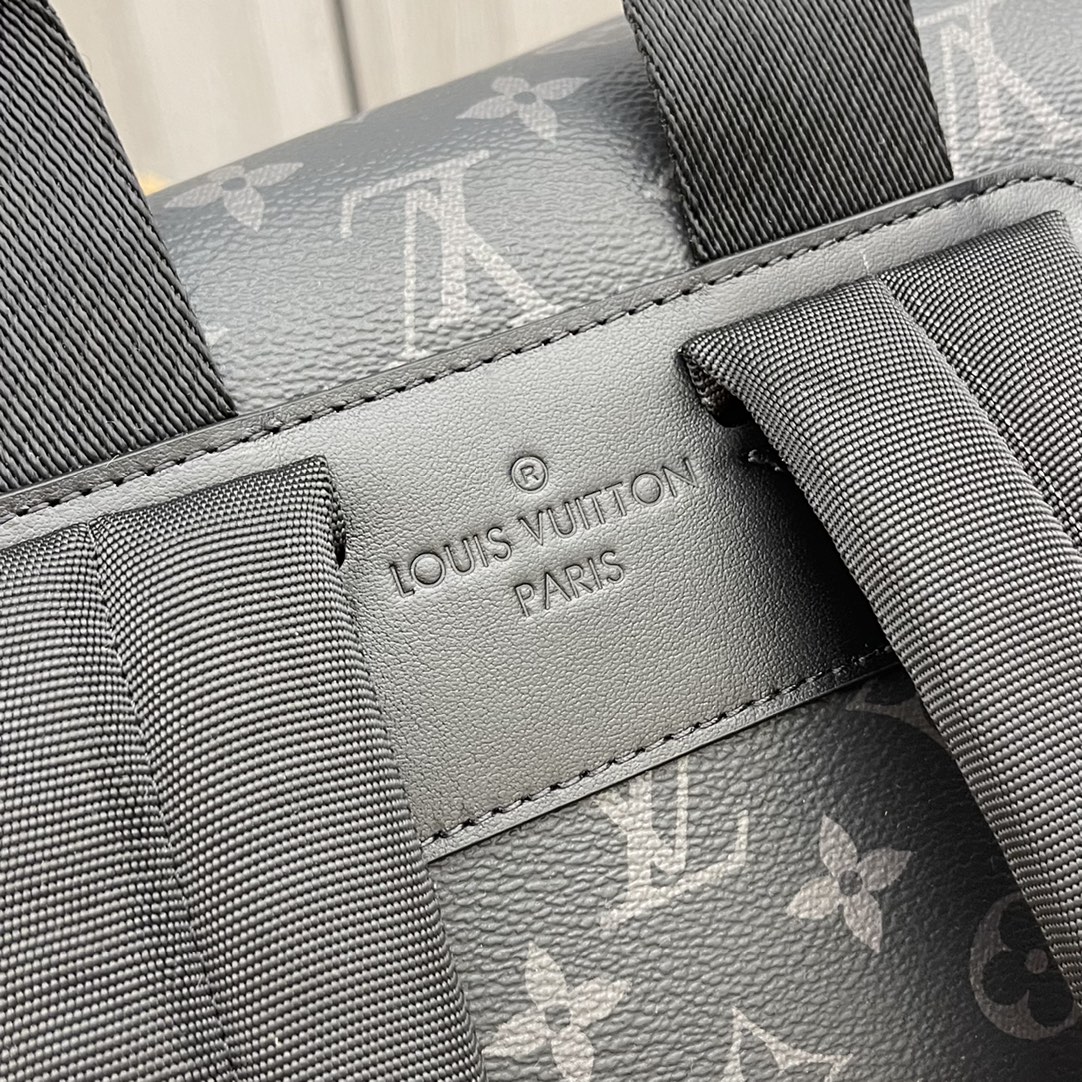 Louis Vuitton LV Unisex Montsouris Backpack Monogram Eclipse Coated Canvas Cowhide Leather