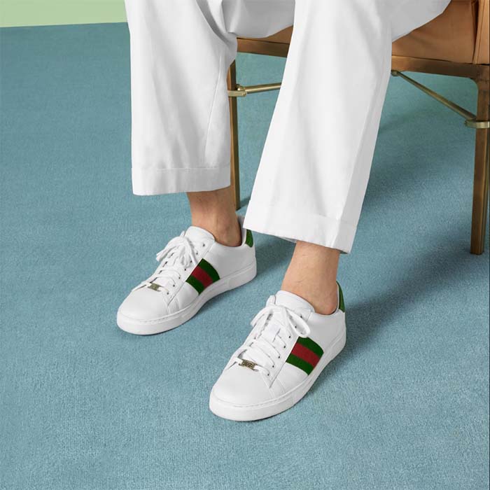 G*u*i unisex gg ace sneaker web blue white leather green red web rubber low heel