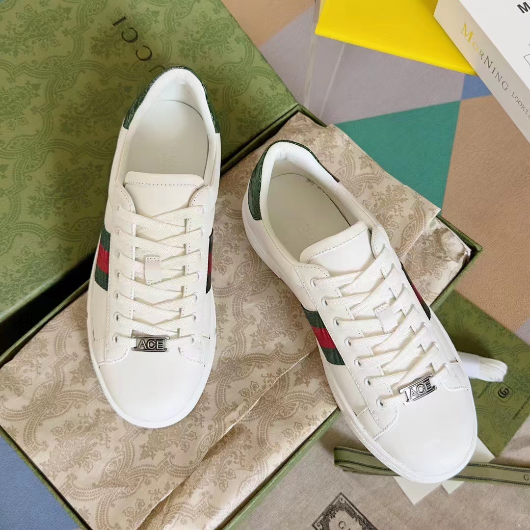 G*u*i unisex gg ace sneaker web blue white leather green red web rubber low heel