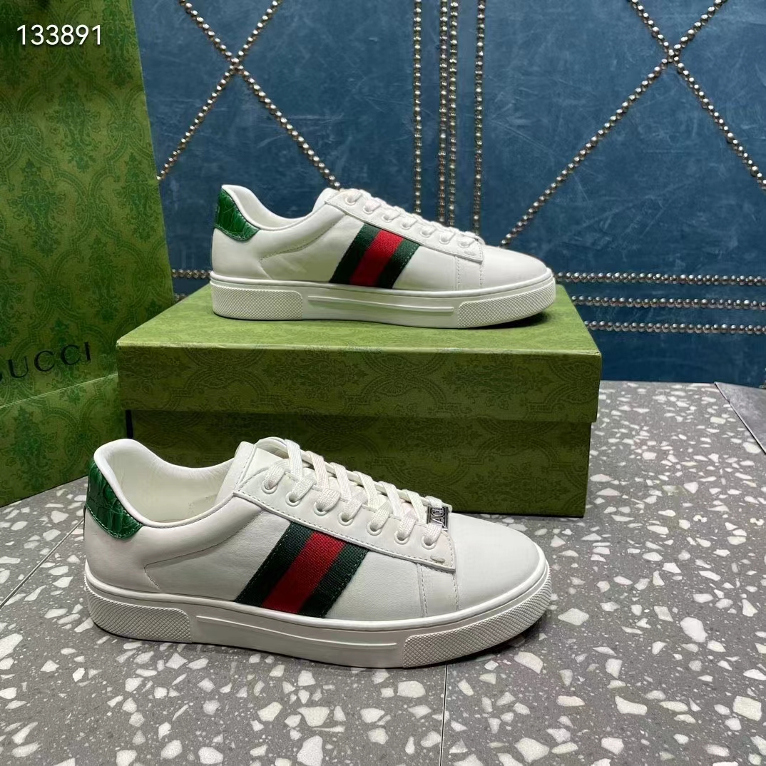 G*u*i unisex gg ace sneaker white leather green red web ‘ace’ metal tag rubber