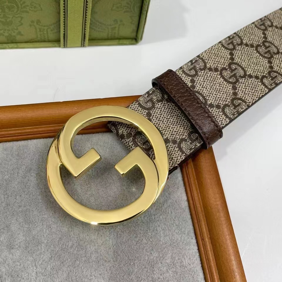 G*u*i unisex gg blondie belt round interlocking g buckle ebony beige supreme canvas