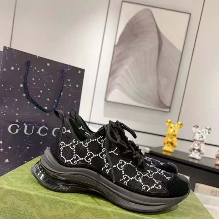 G*u*i unisex gg G*u*i run gg crystal mesh sneaker black suede mid 6 cm heel