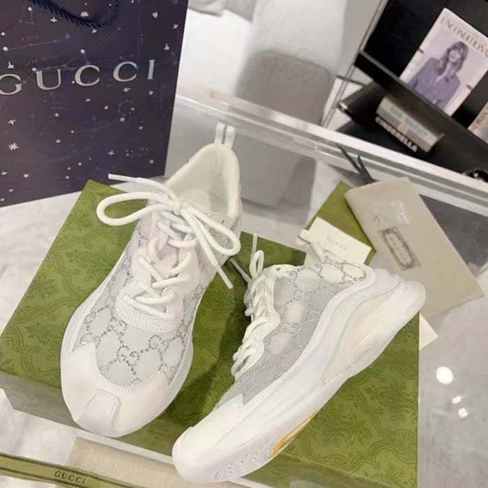 G*u*i unisex gg G*u*i run gg crystal mesh sneaker white suede mid 6 cm heel