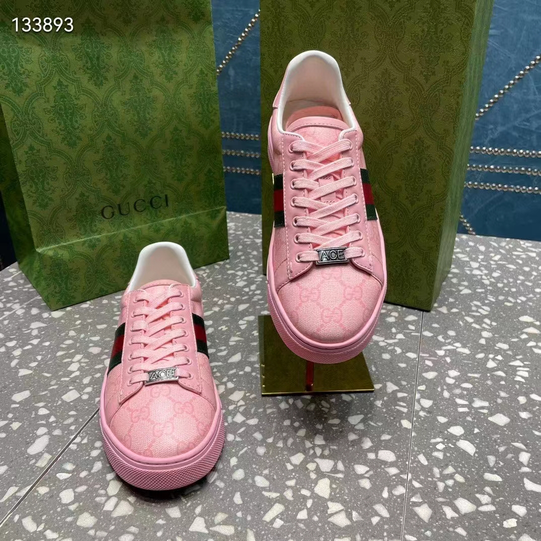 G*u*i women gg ace sneaker web pink gg crystal canvas rubber low-heel