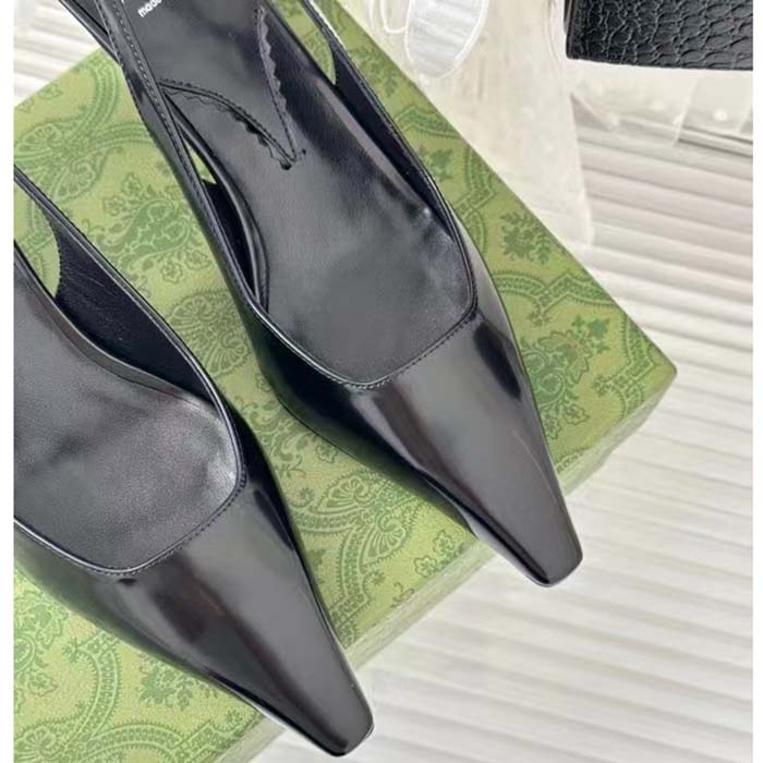G*u*i women gg slingback pump black leather interlocking g square upper mid-heel